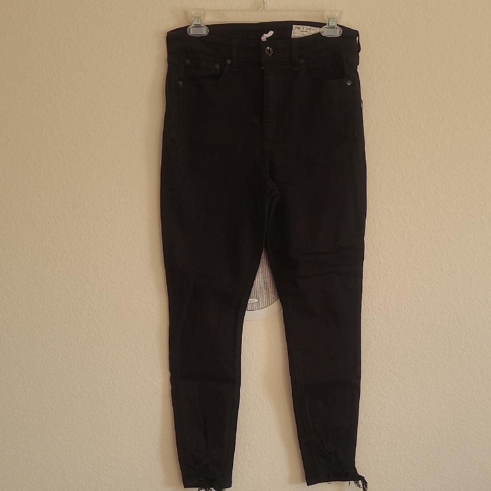 Rag & Bone Distressed Black Nina High Rise Ankle Skinny Jeans Size 29 - Picture 3 of 11